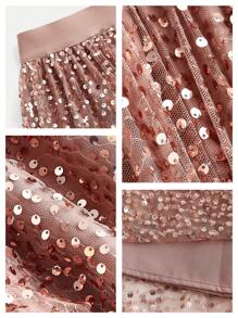 Anewsta Chân váy xếp ly dài cạp cao đính sequin kim loại thanh lịch, hiện đại cho lễ hội/đi chơi - Rỉ Nâu - Xem 6
