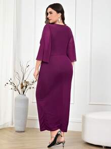 Modelyn Plus Size Solid Color Casual Dress, Stylish And Suitable For Summer - Purple - View 3