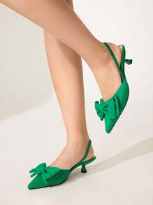 CUCCOO CHICEST Giày cao gót mũi nhọn Kitten Heels cho nữ, trang trí nơ, màu trơn, quai mắt cá chân, lựa chọn trang phục hàng ngày thanh lịch, dành cho mua sắm ngoài trời, ngày lễ, tiệc tùng, xuân/hè/thu/đông, kết hợp tốt với váy satin - màu xanh lá - Xem 13