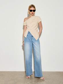 AiiRZ 扭纹露肩不对称T恤