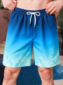 SHEIN 青少年男孩图案印花沙滩短裤，休闲又时尚，适合夏季 - 彩色 - 查看 1