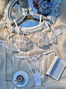 2pcs/Set Red Cherry Plus Size Lingerie Set - White - View 3