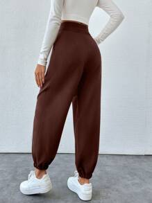 SHEIN PETITE Cone Shaped Women Suit Pants With Detailed Waist - Brown - View 2