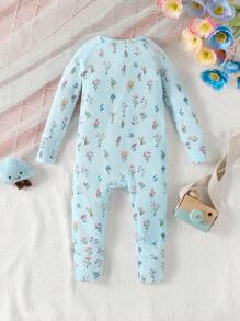 Infant Girls' Floral Collection Ribbed Digital Print Long Sleeve Footless Jumpsuit With Reversible Foot Cuffs - Multicolor - View 2
