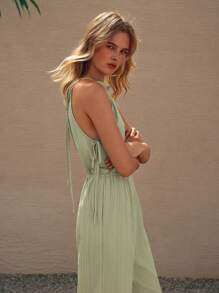 Lumivelle Macaquinho Casual Feminino Sem Mangas com Pregas em Estilo Campestre