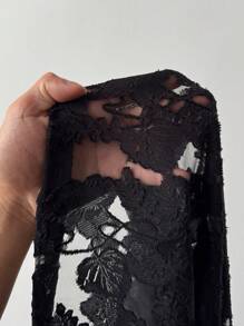 Viva Relle Plus Size Women Sexy Floral Mesh Embroidery Backless Maxi Dress - Black - View 6