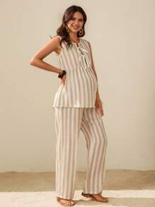 Boho Mama Maternity Two Pieces Suits - Khaki - View 3