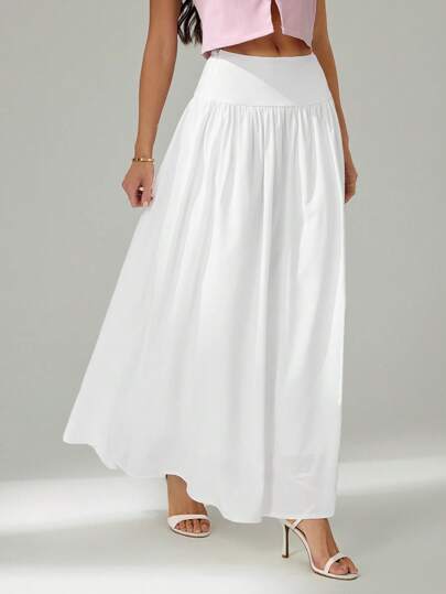 SHEIN Tall חצאית קפלים בצבע אחיד לנשים, מזדמנים ונסיעות