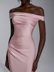 Elitara Elegant Ruffled Off-Shoulder Mermaid Bodycon Dress, Suitable For Weddings, Singles Party, Vacation, Prom, Bridesmaid Dress (Adult) Gown - Pink - View 3