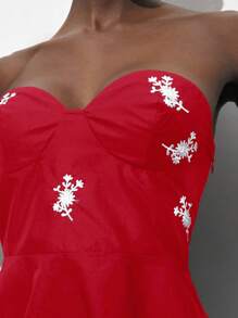 Maija 2025春夏新款休闲时尚舒适女式上衣，小巧刺绣设计，夏季女士夜店性感外出上衣 - 紅色 - 查看 4