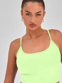 Musera Sport Sport Spaghetti Strap Crop Top Only Workout Running Daily Slim Summer Holiday Strap Gym Fitness - Lime Green - View 3