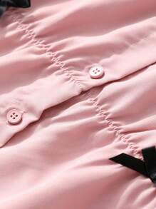 泡泡袖蝴蝶结百褶衬衫，甜美日韩风，适合少女通勤/上学，夏季 - 粉色 - 查看 3