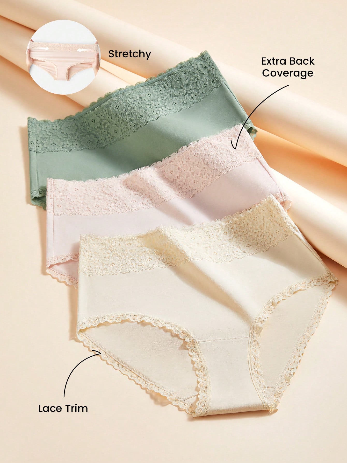 Set di 3 mutande basic in cotone con vita alta e design femminile per donna