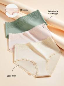 LUVLETTE 3-Pack High-Rise Airy Basic Cotton Girly Women's Underwear Briefs Panty Set