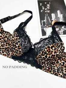 Bare Chapter 1pc Plus Size Women Lace Patchwork Wireless Bra, Comfortable