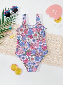 Young Girls Casual Simple Strap One-Piece Swimsuit, Suitable For Summer - Multicolor - View 2