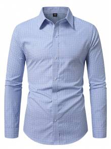 Manfinity Mode 男士休闲格子前扣长袖衬衫 - 彩色 - 查看 3