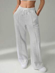 SHEIN Tall Women's Fall Pebble Detail Straight-Leg Sweatpants Graduation,Back To School Outfits,Graduation,Teacher Outfits For Women,Back To School - Grey - View 4