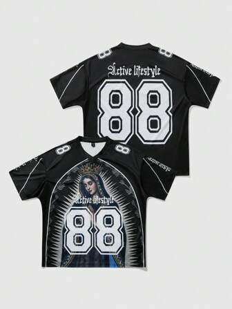 Street Life Herren Kurzarm T-Shirt mit Buchstabe Muster, geeignet für den täglichen Gebrauch im Frühling/Sommer