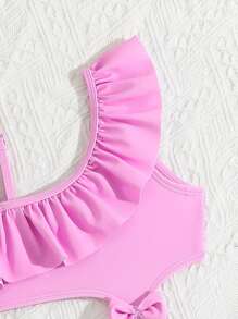 SHEIN 1 pieza Traje de baño de una sola pieza unicolor con hombro asimétrico y Bottom triangular para niñas jóvenes - Multicolor - Ver 3