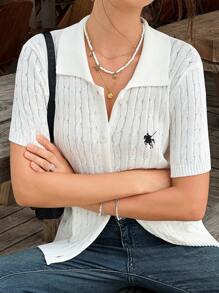 Jouncy Women's Casual Versatile Simple Short Sleeve Cardigan - White - View 6