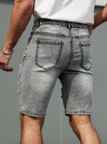 Manfinity LEGND Men's Casual Distressed Denim Shorts, Summer Ripped Jean Shorts Men