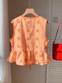 Comfortcana Camisa casual sin mangas con lazo para mujer, de verano - Naranja - Ver 2