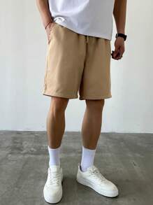 Manfinity Hypemode Men's Loose Solid Color 7 Inch Shorts, Can Be Detached To Bermuda Shorts, Summer - Khaki - View 4