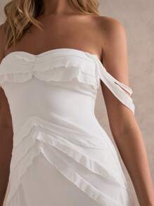 Glamine Vestido mini sexy fruncido de color blanco, vestido de playa, vestidos de verano para mujeres, vestido de fiesta de vacaciones y carnaval, atuendos para citas nocturnas, looks de verano para mujeres, vestidos de verano para mujeres, vestidos blancos para mujeres, vestidos de fiesta para mujeres, vestidos para mujeres, vestidos sueltos para mujeres, vestidos blancos para mujeres - Blanco - Ver 2