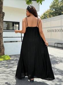 SHEIN EZwear Plus Size Sleeveless V-Neck Solid Color Dress, Summer Casual - Black - View 2