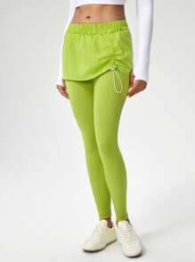 Hanevo Women's Mock Layered Ruched Tight Waist Yoga Pants Sportwear Legging For Daily Wear - Green - View 3