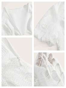 Anewsta Women Floral Embellished Mid-Sleeve Midi Dress, Deep V-Neck Tie Waist, Elegant And Versatile For Casual, Vacation, Graduation, Spring, Summer - White - View 5