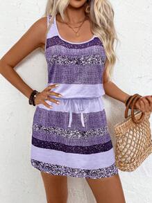 EMERY ROSE Women Casual Contrast Color Cinching Waist Sleeveless Dress, Summer - Multicolor - View 3