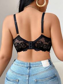 Plus Size Sexy Lace Underwire Lingerie Bra - Black - View 2