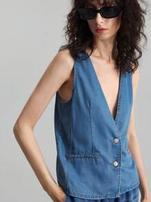 Ontre 2025 Herbst/Winter Damenmode, Herbst/Winter Damenbekleidung, Schulanfang, Halloween, Weihnachten, Business Lässig, Retro würdevoll elegante vielseitige Basics, Nashville Bekleidung, Damenjacke und -mantel aus Jeans, lässige taillierte ärmelloser Weste, Blau - Blau - Übersicht 3