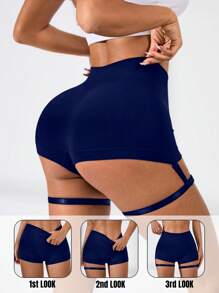 Easithlete Women's Seamless Knitted Mini Yoga Shorts With Unique Cut Out Garter Detail, Quick-Drying For Gym And Training Workouts.