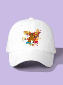 SCOOBY-DOO X SHEIN Washed White Baseball Cap With Cartoon & Letter Printing - White - View 2
