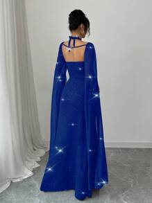 Rafferiza Black Party Maxi Halter Dress For Women - Blue - View 2