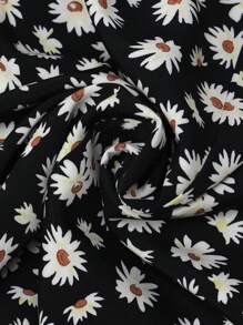 SHEIN Bộ đồ liền thân dây mảnh họa tiết hoa đơn giản ngày lễ cho bà bầu - màu đen - Xem 3