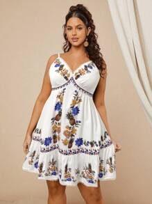 Travachic Vestido camisero con estampado floral para talla grande de vacaciones