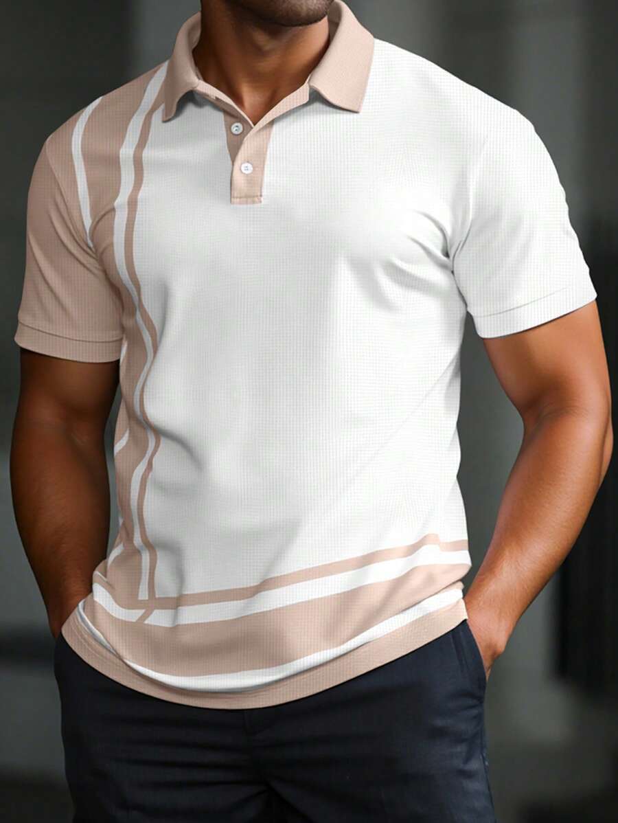 Manfinity Homme Chemise polo décontractée à manches courtes rayées pour hommes grande taille, idéale pour le trajet domicile-travail - Multicolore - Voir 1
