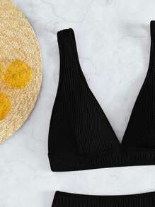 Swim Basics Women's Solid Color Camisole Tankini Swimsuit With Separate Bikini Bottom For Summer Beach Vacation - Black - View 3