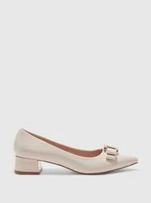 CUCCOO BIZCHIC Women's Basic Black Chunky Heel Backless Office Work High Heel Pumps For Christmas Spring Shoes - Beige - View 6