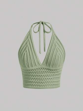 SHEIN MOD Krawattentaille weiches Strandmusik-Festival Frauen Strickoberteil