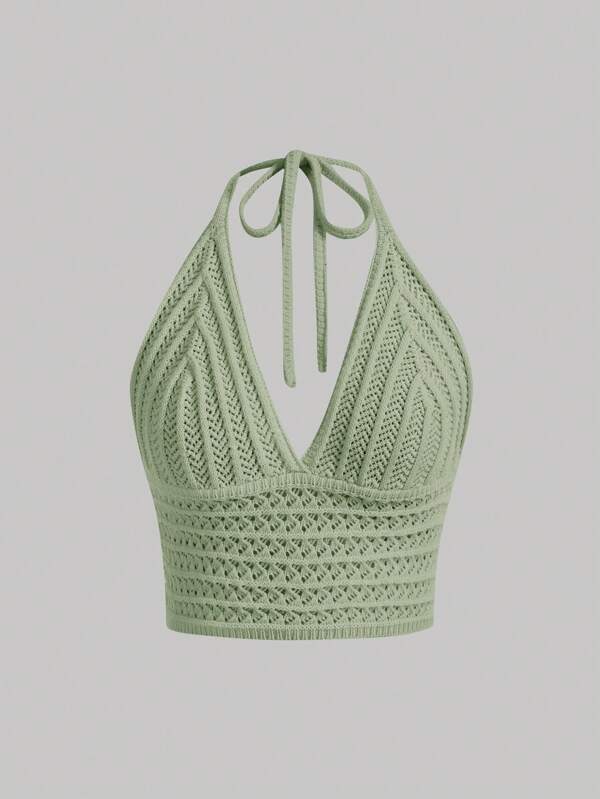 SHEIN MOD Cravată Talie Moale Beach Music Festival Femei Tricot Top