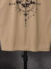 SHEIN Teen Boys' American Letter Print Khaki Casual Tank Top, Comfortable Chic Minimalist Versatile Soft Suitable For Daily, School, Travel, Sports, Beach Holiday