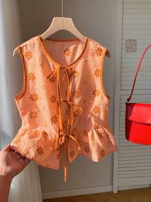 Comfortcana Camisa casual sin mangas con lazo para mujer, de verano - Naranja - Ver 6