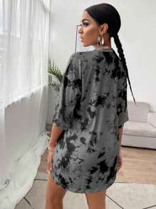 SHEIN BamGlam Summer Casual Tie-Dye Print Mini Dress Cow Print Black Camo - Light Grey - View 2