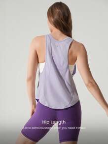 GLOWMODE Washed Pima Cotton Ready To Race Hip Length Racerback Active Tank Top Low Impact Daily Casual Wear - Mauve Purple - View 2