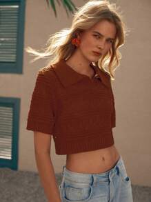SHEIN LUNE Damen Gehäkeltes einfarbiges Top, modisch für den Sommer - Kaffeebraun - Übersicht 4